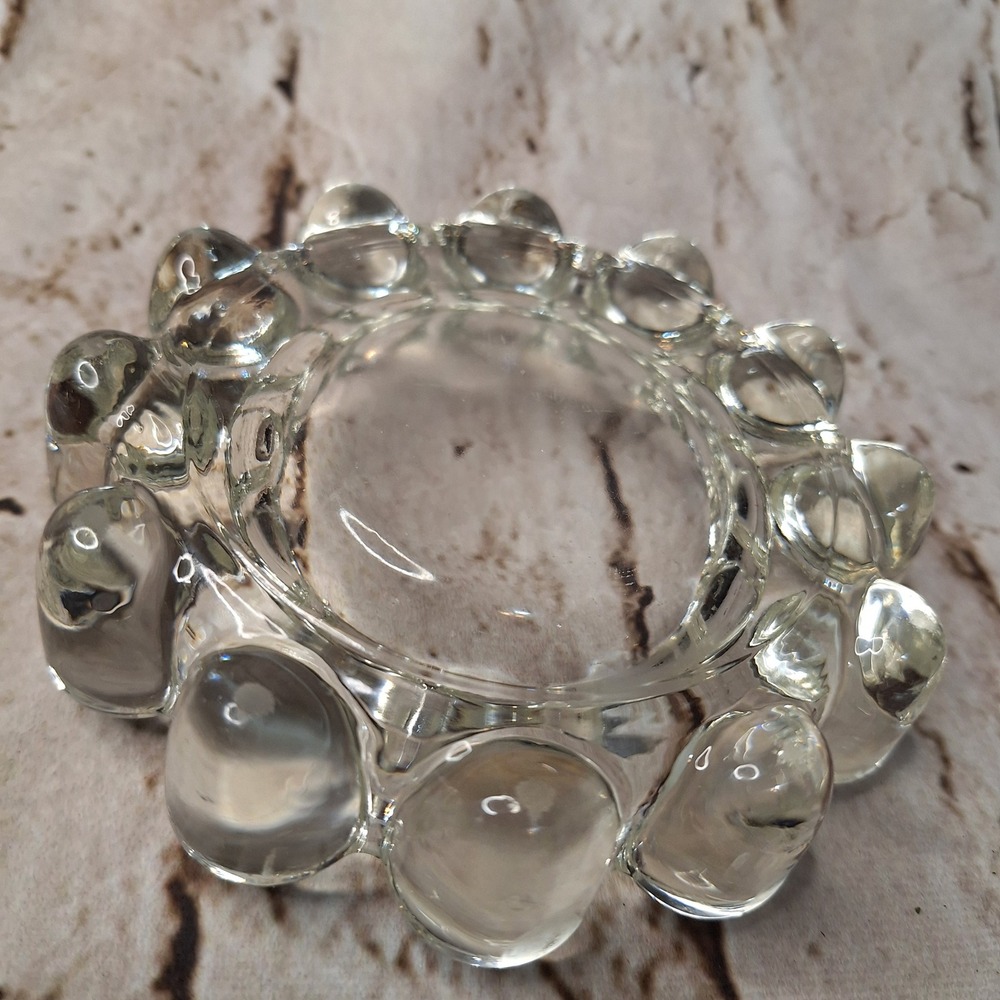 Vintage Clear Glass Bubble Rim Ashtray Mid Century Modern Booped Trinket Dish
